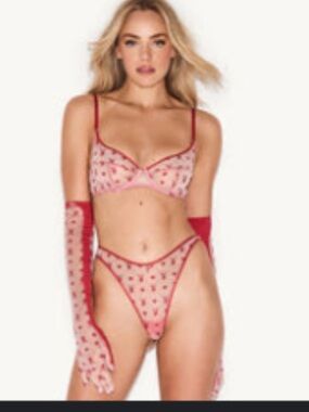 PLAYBOY Red Sheer Embroidered NO LONGER SOLD RARE Lingerie Set. BNWT